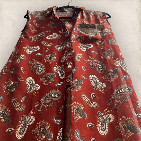 Oober Swank Duster Top Deep Red Sheer Paisley Layering Split - Size Small - Picture 9 of 11